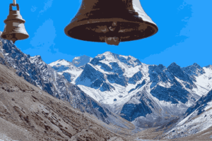 Om Parvat mountain with natural ॐ symbol in snow Uttarakhand