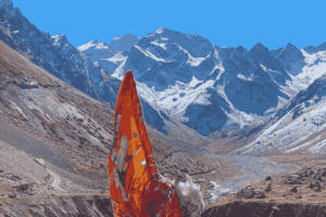 Om Parvat peak with snow ॐ symbol near India Tibet border