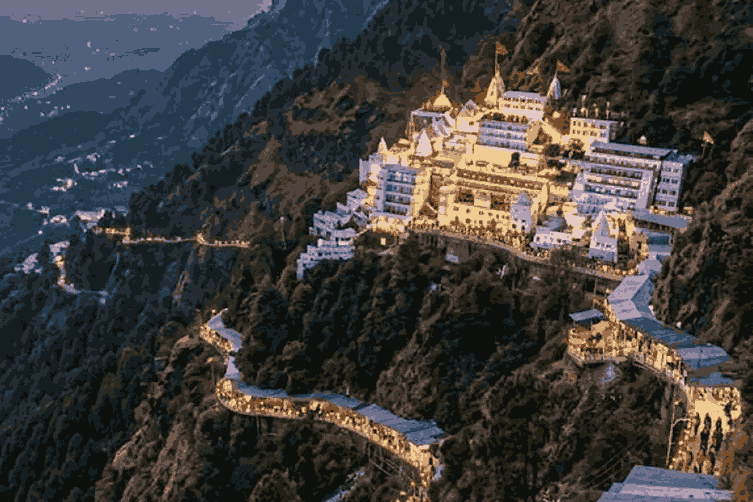 Vaishno Devi Yatra trekking route with devotees walking