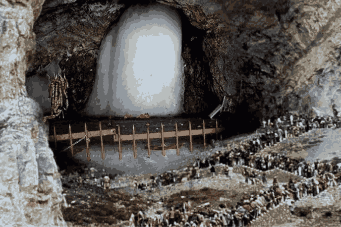Amarnath Cave with ice Shivling in Himalayas