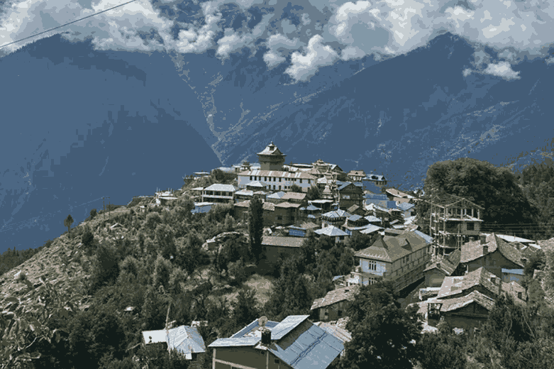 Kalpa village with mountains in background