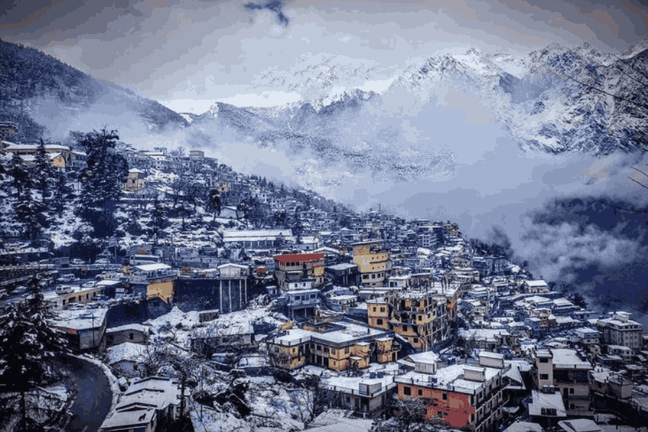 Joshimath town in Uttarakhand with Himalayan mountain views