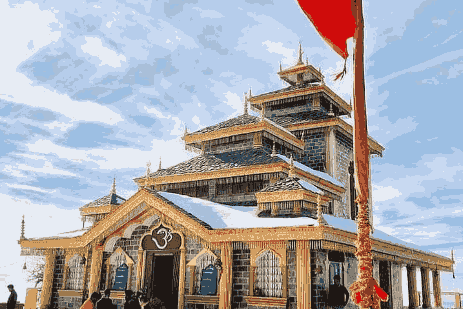 Surkanda Devi Temple hilltop view in Uttarakhand Himalayas