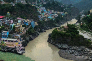 Devprayag confluence of Bhagirathi and Alaknanda rivers in Uttarakhand