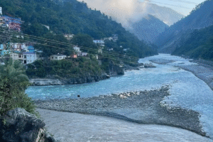 Karnaprayag confluence of Pindar and Alaknanda rivers in Uttarakhand