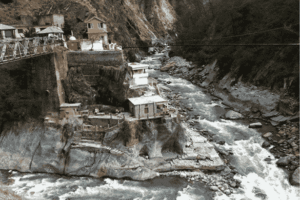 Vishnuprayag confluence of Dhauliganga and Alaknanda rivers in Uttarakhand