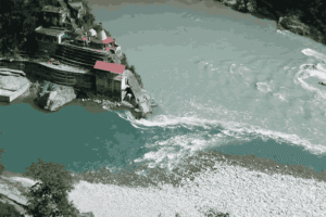 Rudraprayag confluence of Mandakini and Alaknanda rivers in Uttarakhand