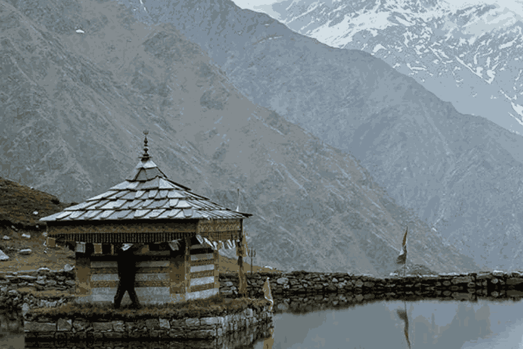 Yulla Kanda Trek in Kinnaur with Lord Krishna temple and scenic Himalayan mountain views