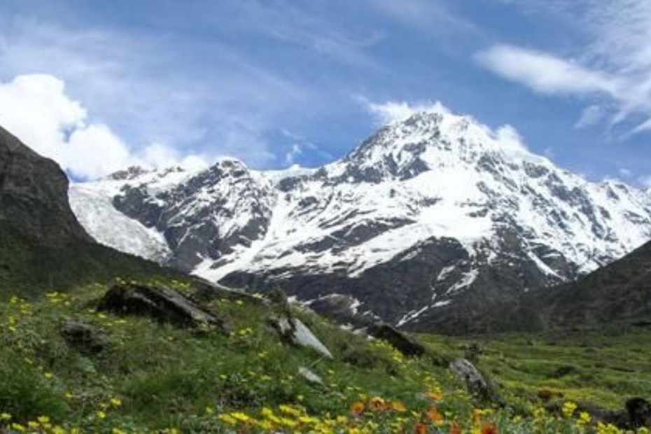 Milam Glacier surrounded by snow-capped Himalayan peaks in the Johar Valley of Uttarakhand.